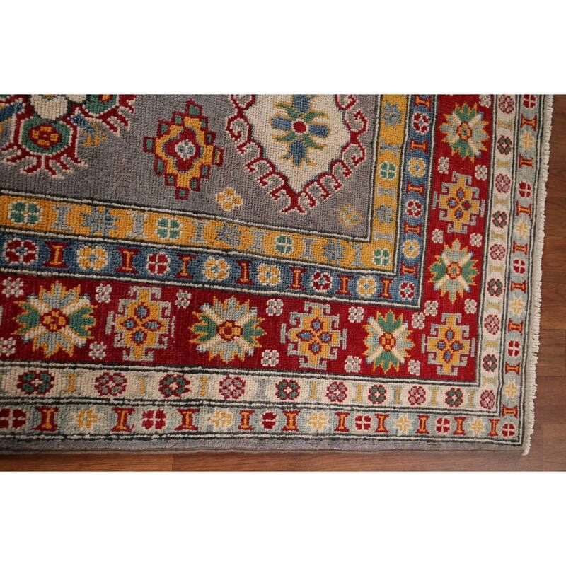 Grey Kazak Oriental Area Rug Hand-Knotted Wool Carpet - 5'0" x 6'10"