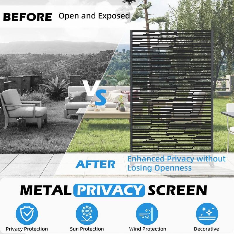 EROMMY Privacy Screen Metal Outdoor Indoor Divider, Weather & Rust Proof Garden Patio Pool Fence, Easy Assemble Modern Design
