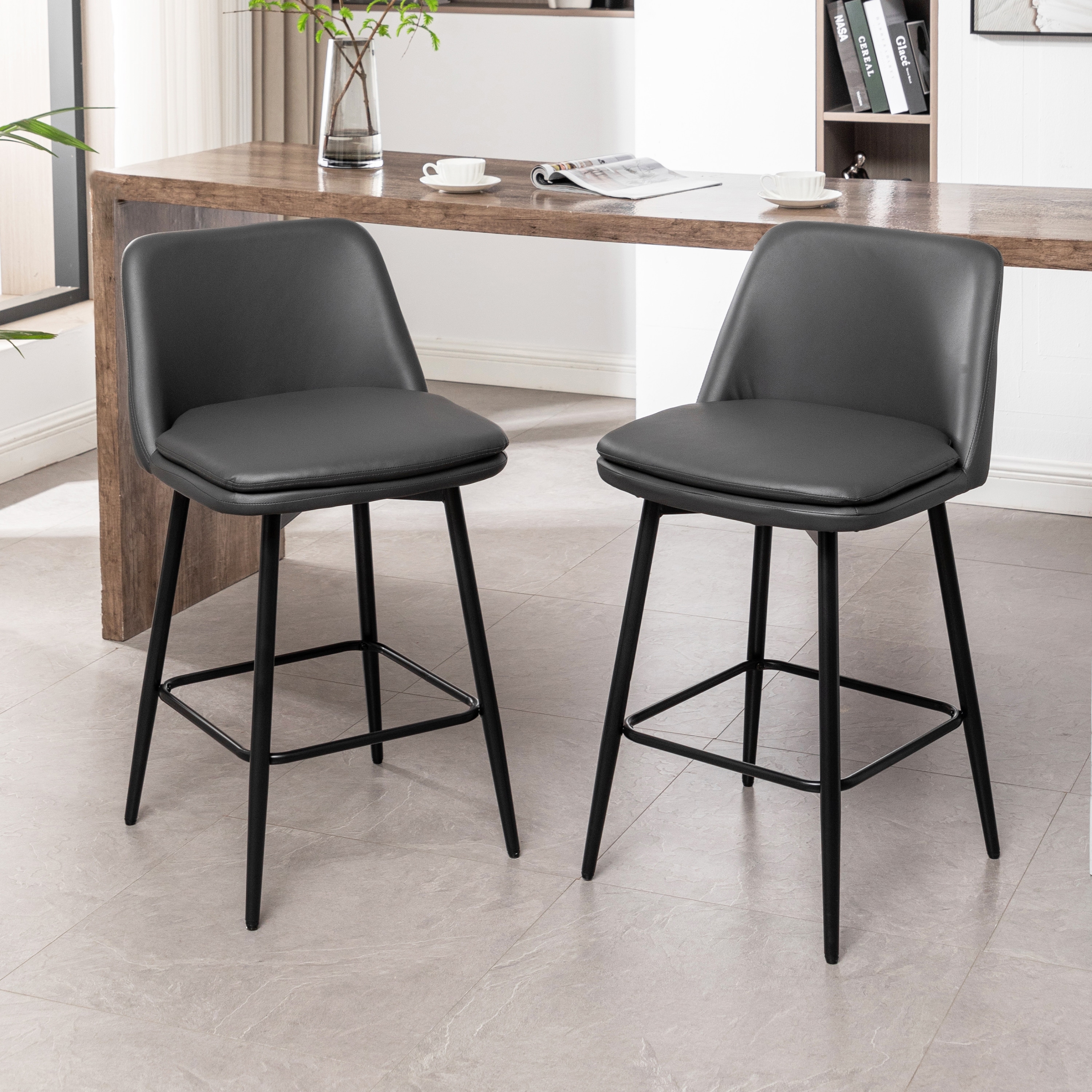 (Set of 2 )25.6”Counter Height Swivel Bar Stools - 360° Rotating Upholstered Bar Chairs with Back Support,Sturdy Metal Legs