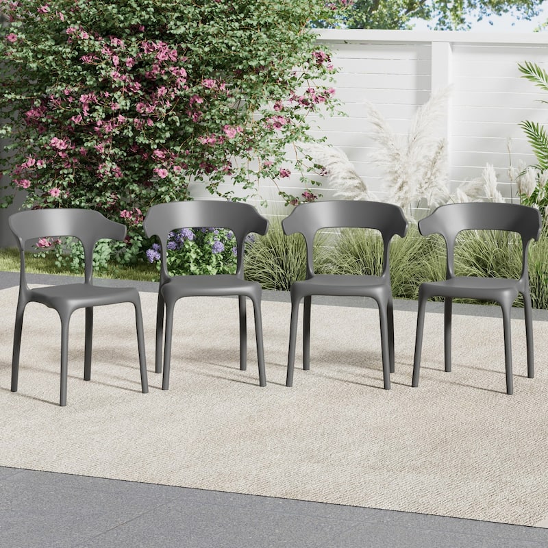 Javlergo 4-Pack Stackable Plastic Chairs for Indoor & Outdoor Use 250lb Capacity Horn Back Design Patio Dining Chairs
