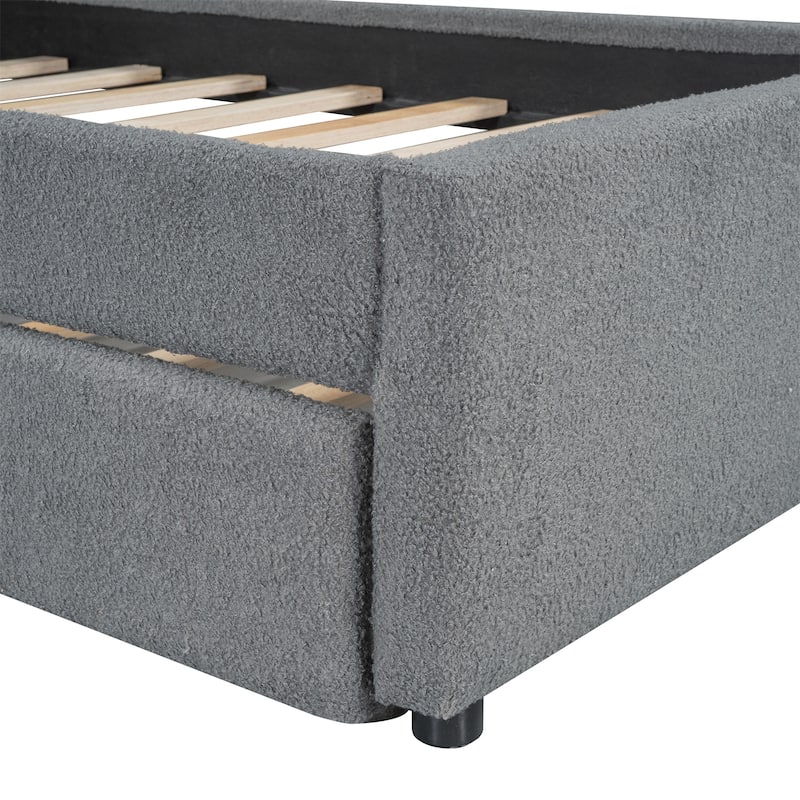 Teddy Fleece Twin Size Upholstered Platform Bed with Trundle
