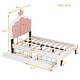 preview thumbnail 10 of 14, Twin Size Upholstered Princess Bed with Crown Headboard and 2 Drawers, Platform Bed in White+Pink