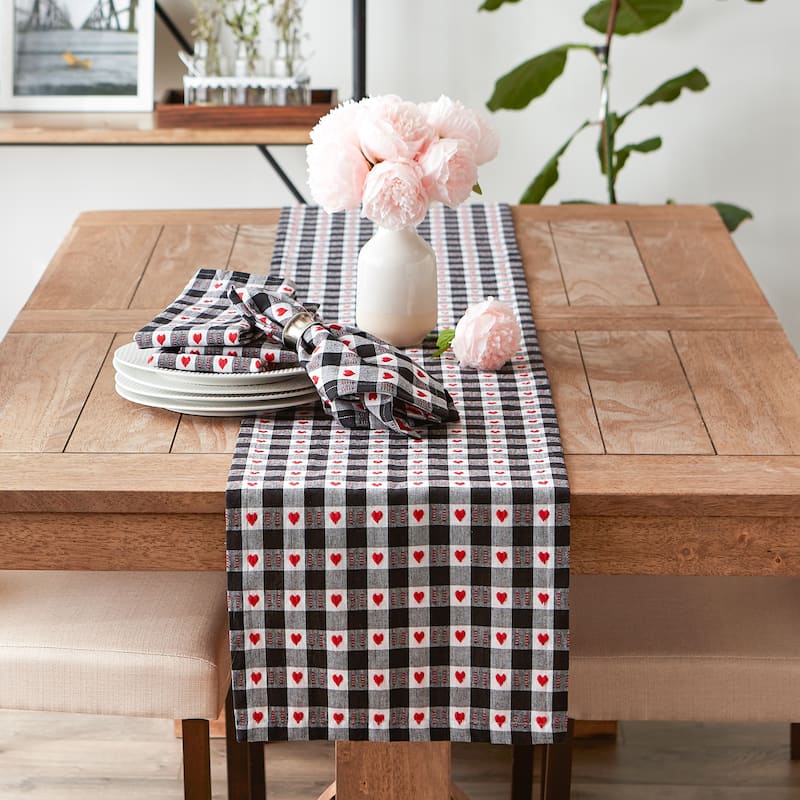 Hearts Dobby Check Table Runner 14x108