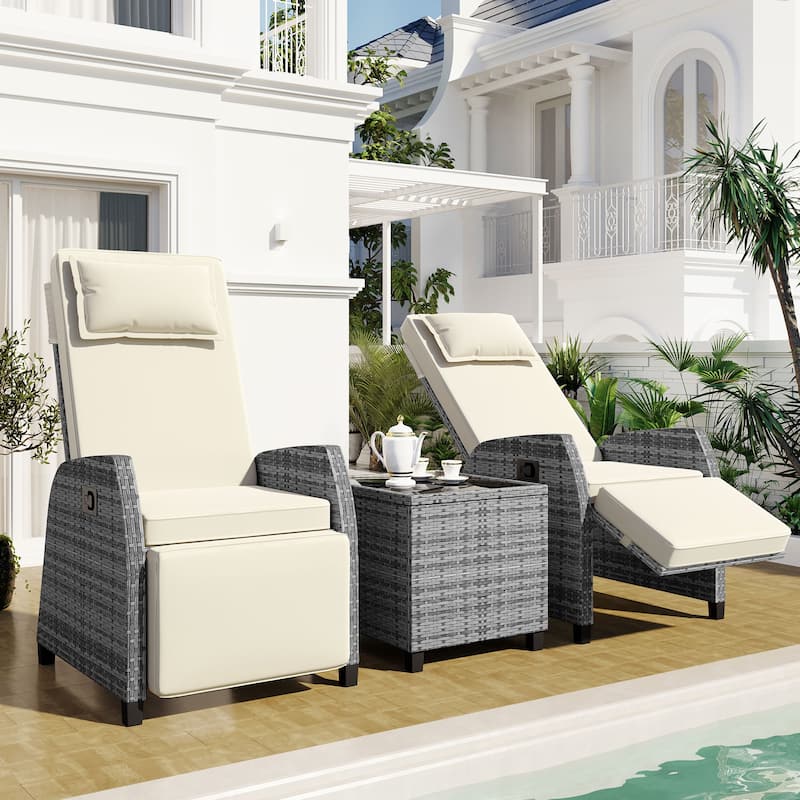 3 Pieces Outdoor Rattan Adjustable Seati Combination With Coffee Table