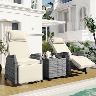 U - Style Outdoor Rattan 2-Person Lounge Set w/ Coffee Table, Adjustable for Courtyard, Swimming Pool, Balcony