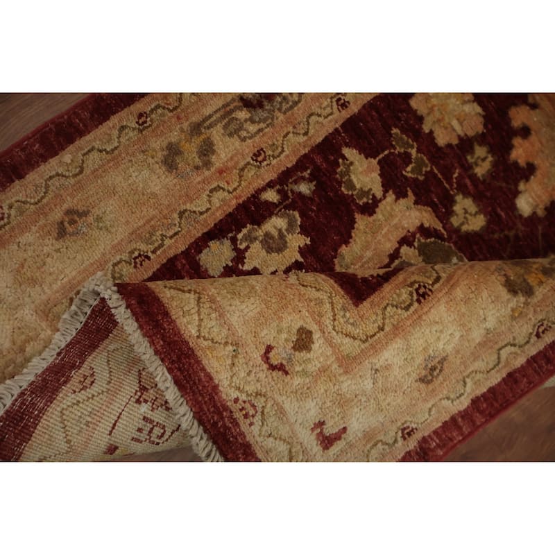 Hand Knotted Oriental 100% Wool Carpet Traditional Floral Red Peshawar Runner Rug - 8' 3'' X 2' 6''