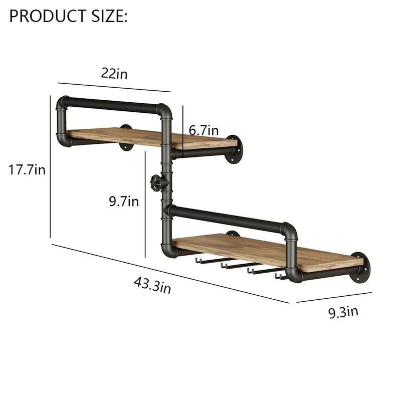 Wine Rack Wall Mounted with 4 Stem Glass Holder - 43.3 x 17.7 x 9.3 inches