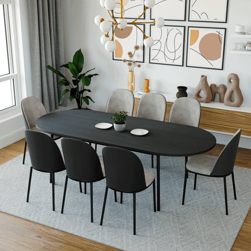 9-Piece Dining Set in Black Steel with 8 Chairs and Table Tule Collection by LeisureMod