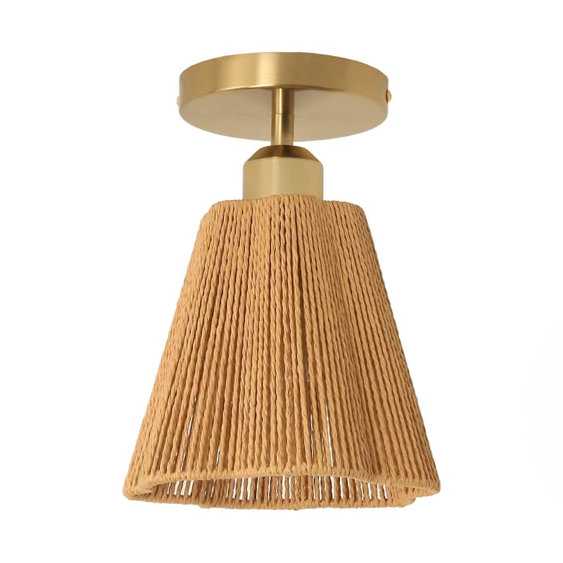 1-Light Brown Paper Rope Boho Semi-Flush Mount Ceiling Light