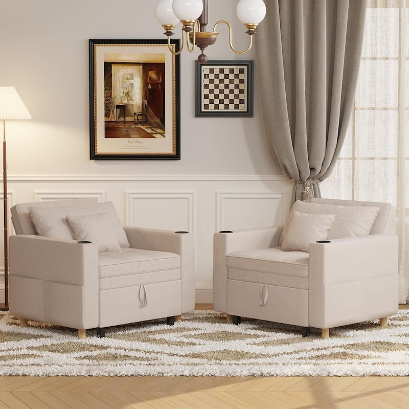 AECOJOY Sleeper Chair Extra Wide Convertible Chair Bed 3-in-1 Pull Out Single Sofa