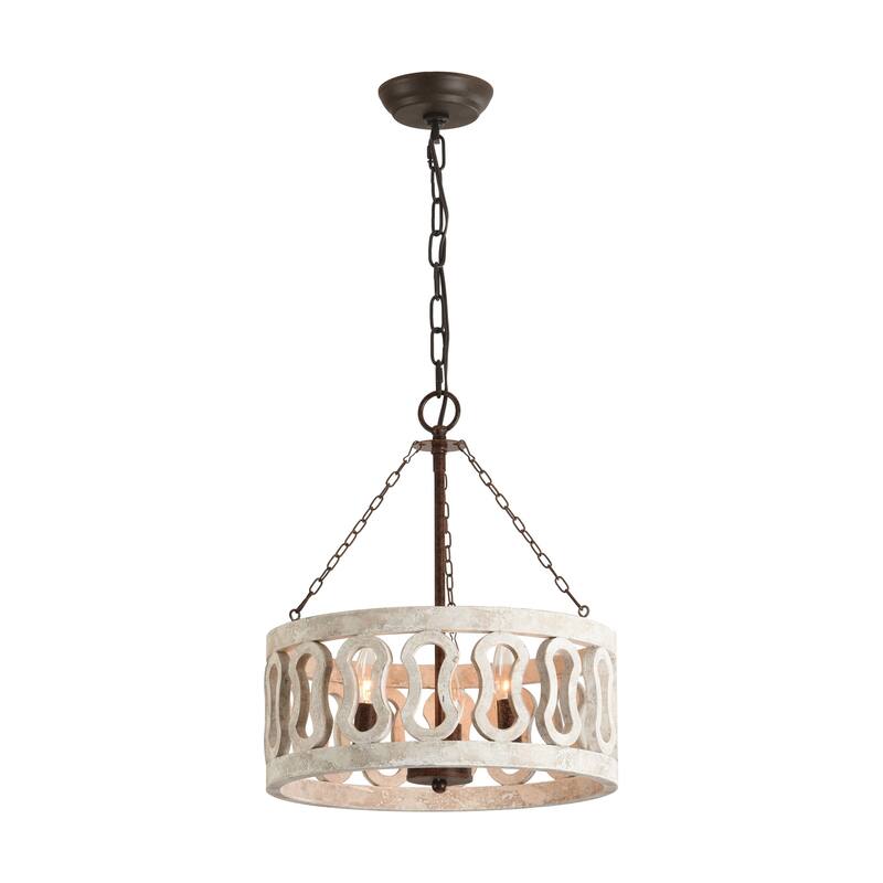 Oaks Aura Mid Century 3-Light Drum Shade Rustic Wood Lighting Distressed Farmhouse Chandelier