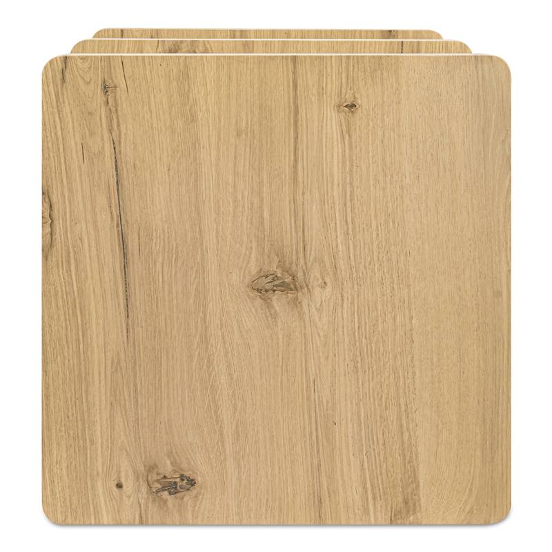 NADAAL STUDIOS Thalor Side Table, Square Dark Oak Top with Rounded Edge Shelves, Solid Oak Detail, Dark Brown