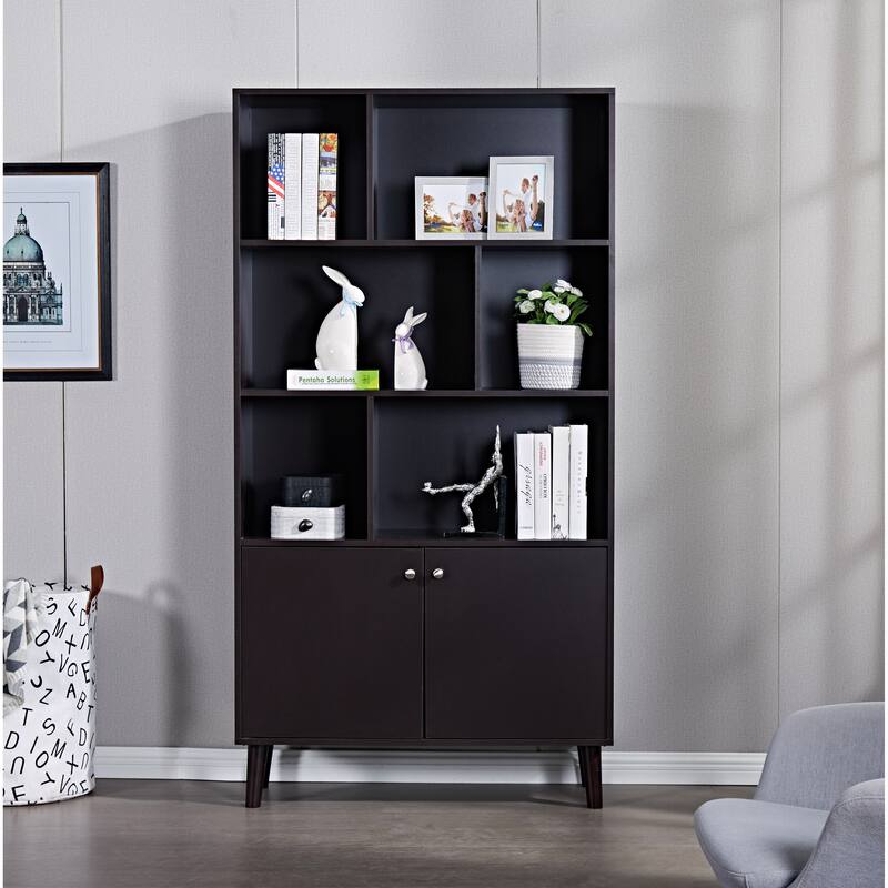 67" Bookcase with Doors, 3-tier Bookshelf