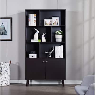 67" Bookcase with Doors, 3-tier Bookshelf