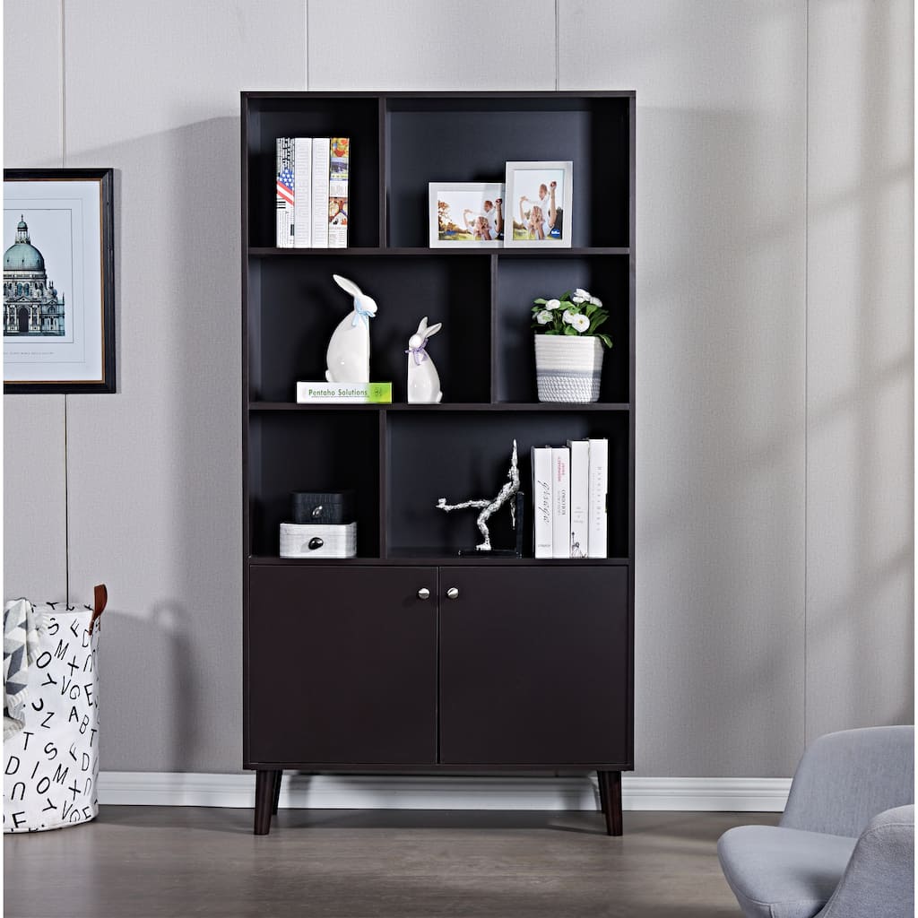 67" Bookcase with Doors, 3-tier Bookshelf