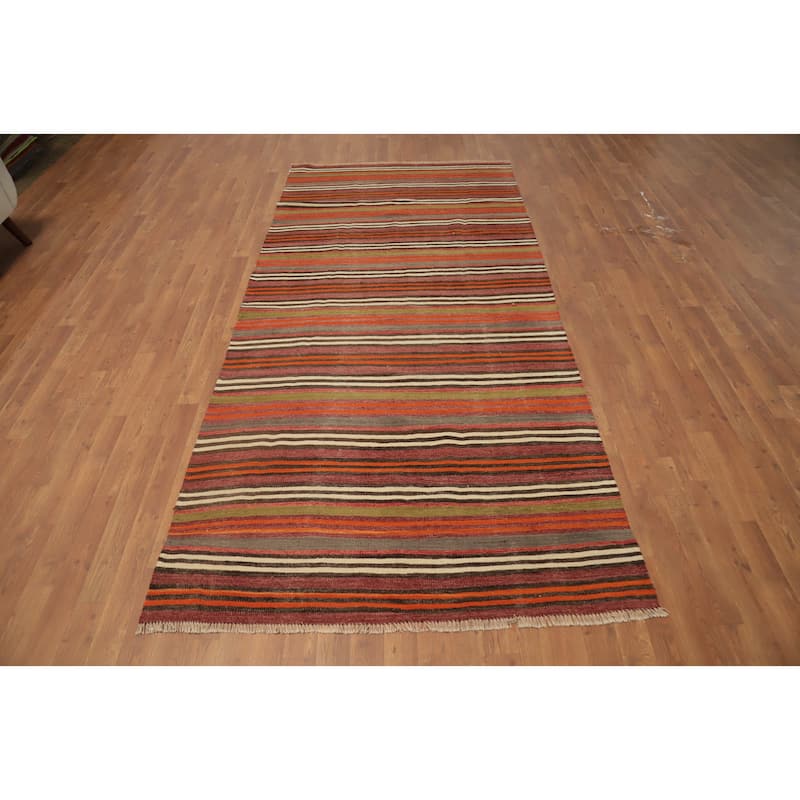 Hand Woven Oriental 100% Wool Carpet Southwestern Geometric Multi-Colored Kilim Runner Rug - 9' 4'' X 4' 5''