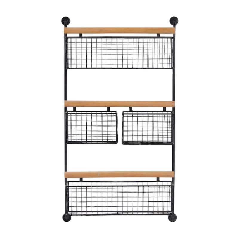 Metal Wall Mounted 4 Hanging Baskets Magazine Rack Holder - White or Black