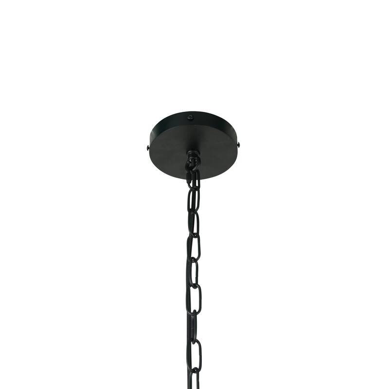 NADAAL STUDIOS Auren Pendant Lamp, Six-Light Chandelier with Linen Shades and Metal Frame Black