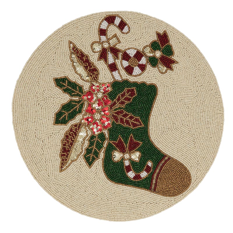 Beaded Placemats With Christmas Stocking Design (Set of 4)