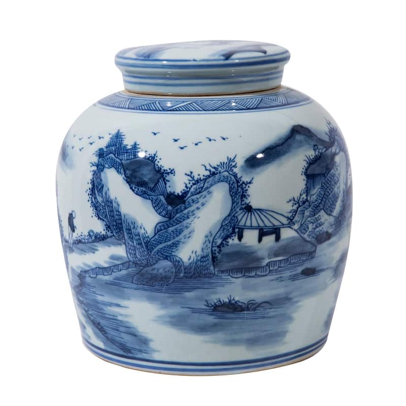 Blue And White Ming Jar Mountain Village