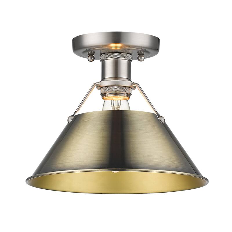 Yep by Golden Lighting Orwell 1-light Flush Mount in Pewter and Aged Brass shade - Silver