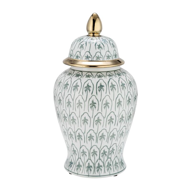 Sagebrook Home Modern Tropical Ceramic Jar with Coastal Palm Trees