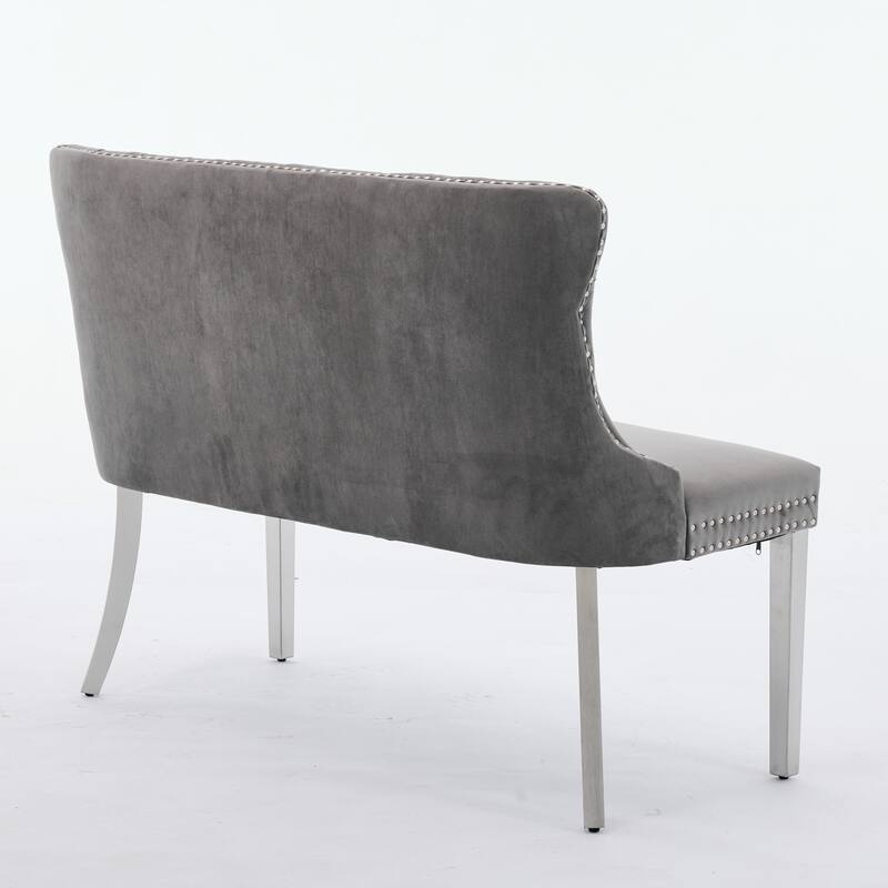 GDF Studio- Velvet Mid-Century Double Dining Loveseat Bench with Tufted Buttons & Stainless Steel Legs