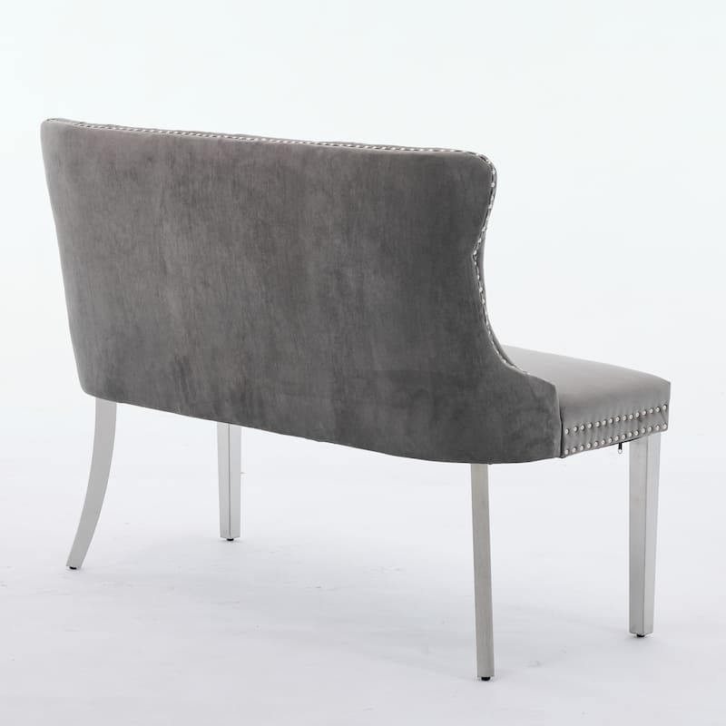 Velvet Double Dining Loveseat Bench, 2-Seat Tufted Bench w/Handmade Buttons, Wing Back, Gold-Plated Steel Legs, Single Pack