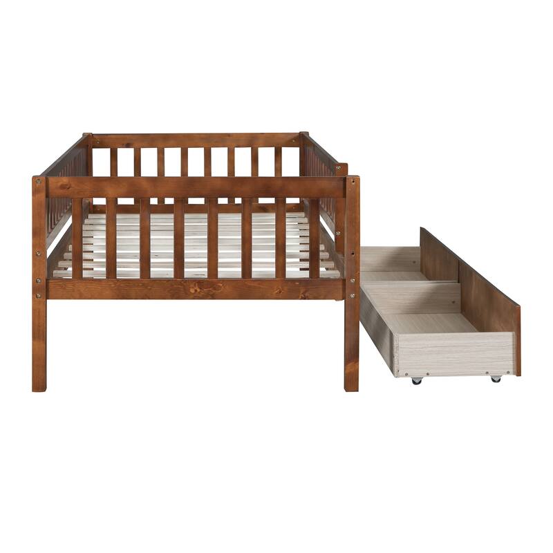 Twin Size Wooden Daybed with 2 Drawers, Multi-Functional Sofa Bed in Walnut Finish