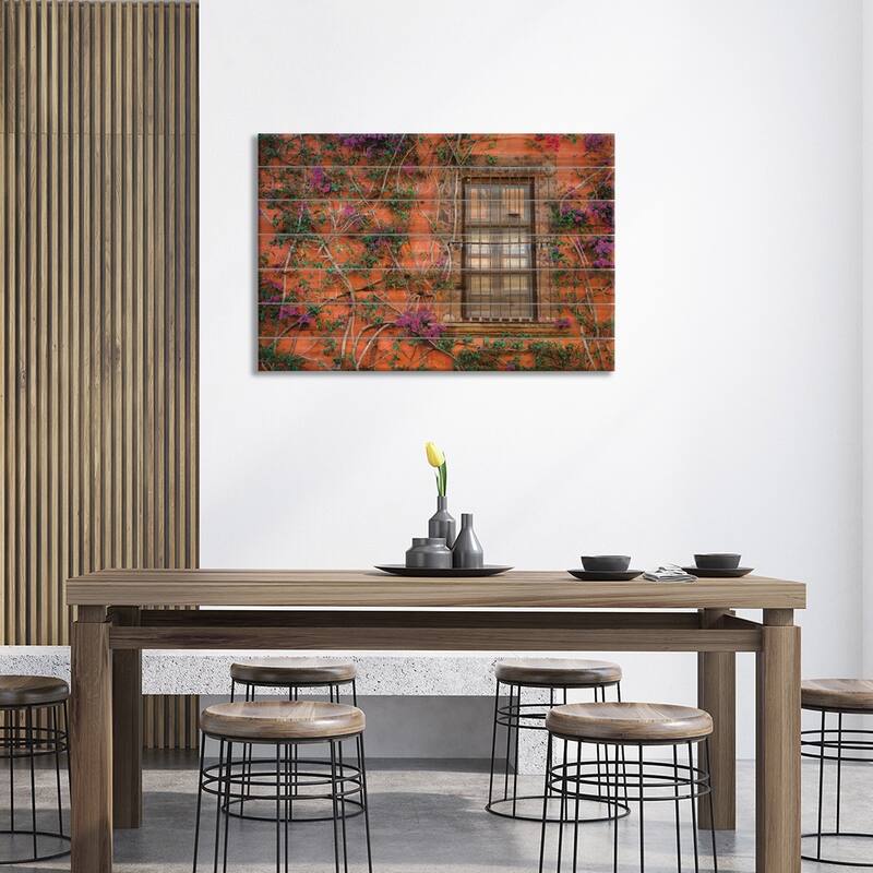 View of wall and window covered by Bougainvillea, San Miguel de Allende, Mexico Print On Wood by Panoramic Images - Multi-Color