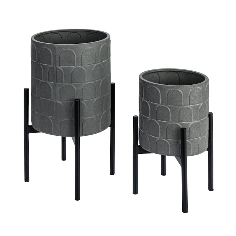 Metal Planter on Stand, Set of 2 - 10.2"L x 10.2"W x 18.7"H