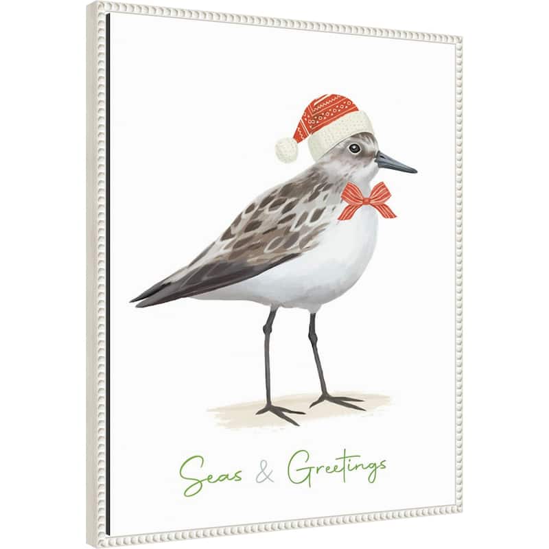 Christmas Sandpiper I by Lucca Sheppard Framed Canvas Wall Art Print - Sylvie Beaded White