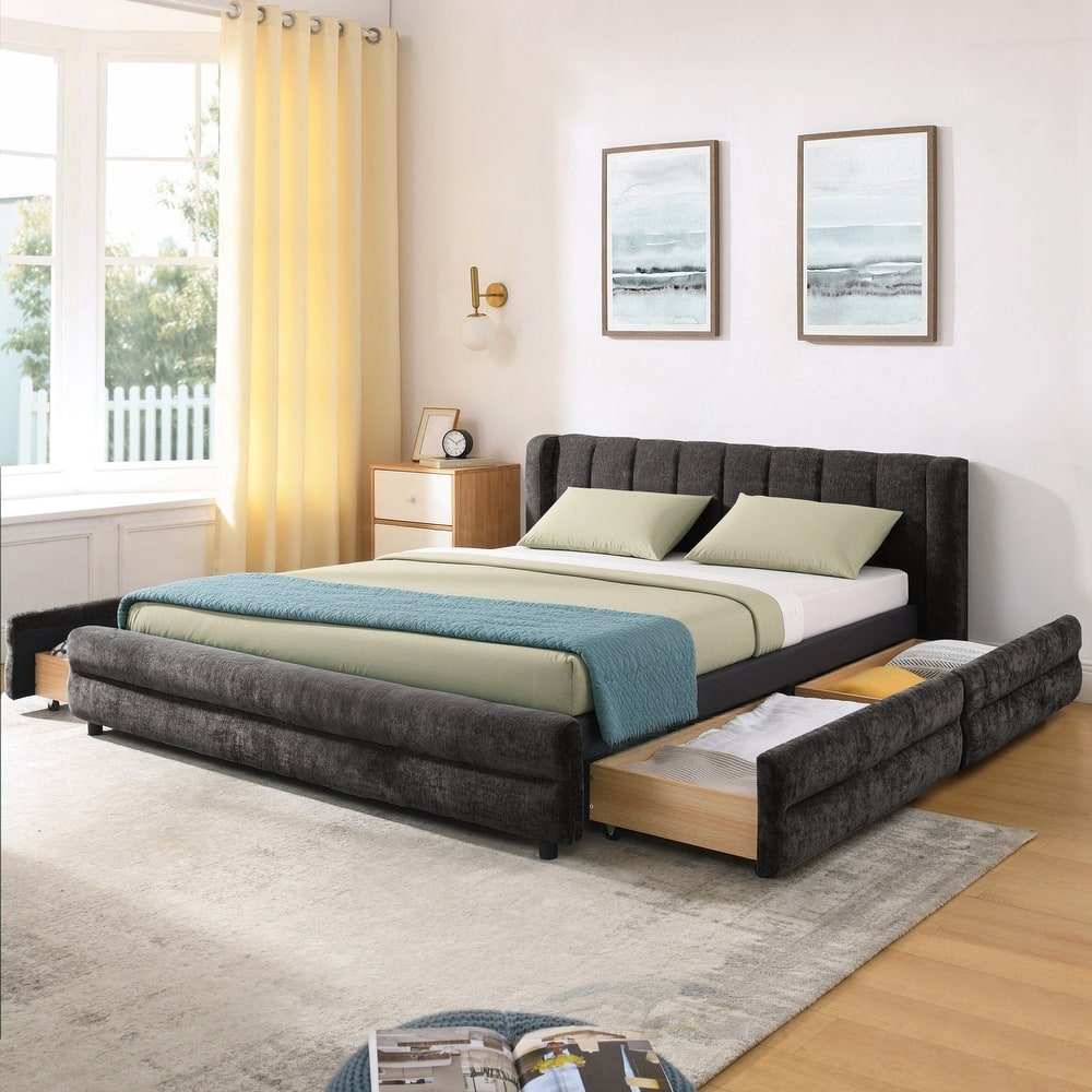 Queen Size Upholstered Bed Frame with Thick Fabric