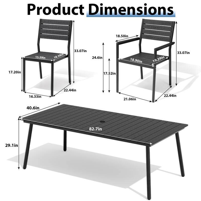 9-Piece Outdoor Patio Dining Set Wood-Like Table Top Alumium Umbrella Hole Table with Stackable Chairs - N/A