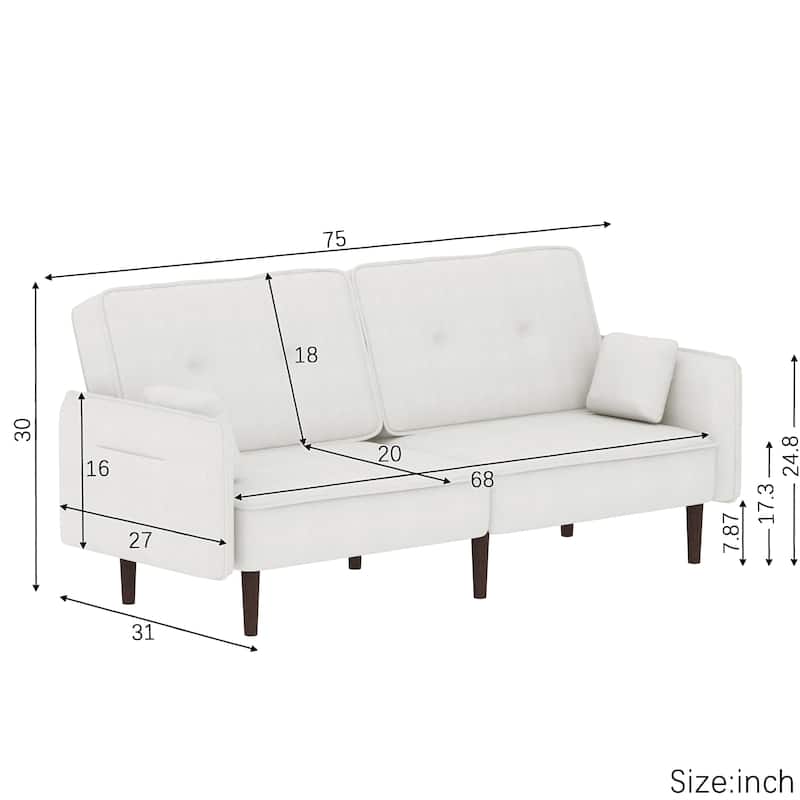Fabric Futon Sofa bed with Solid Wood Leg