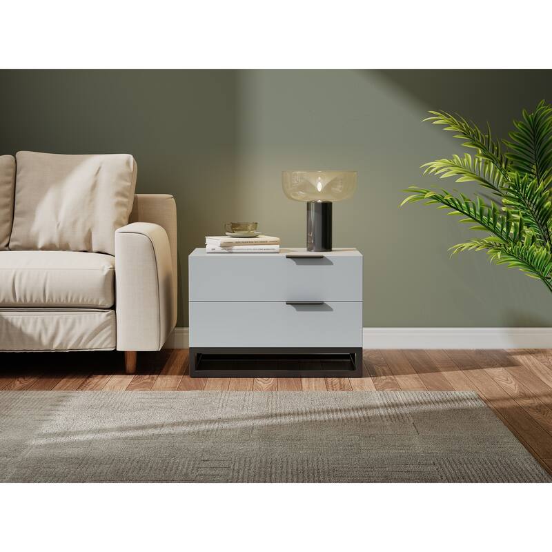 Modern 2-Drawer Nightstand Wood Storage Cabinet Sofa Beside Table for Hallway Bedroom