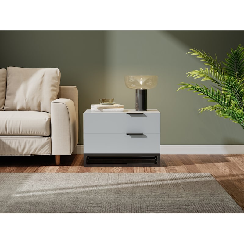 Nightstand With 2 Drawer - Grey+White