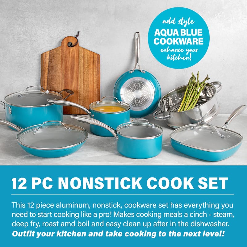 Gotham Steel Aqua Blue 12 Piece Nonstick Cookware set