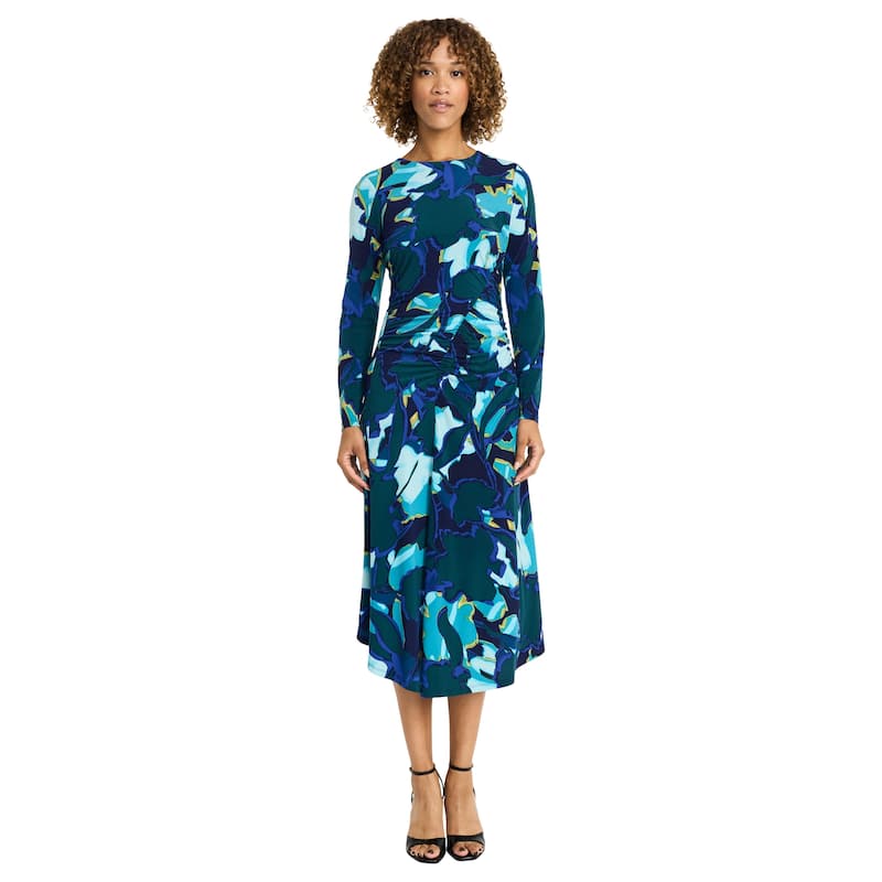 Maggy London Ruched Waist Long Sleeve Asymmetrical Hem Dress