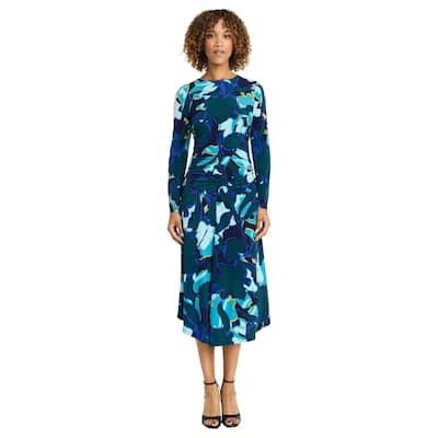 Maggy London Ruched Waist Long Sleeve Asymmetrical Hem Dress