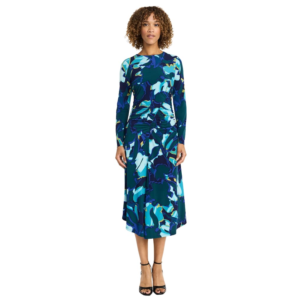 Maggy London Ruched Waist Long Sleeve Asymmetrical Hem Dress