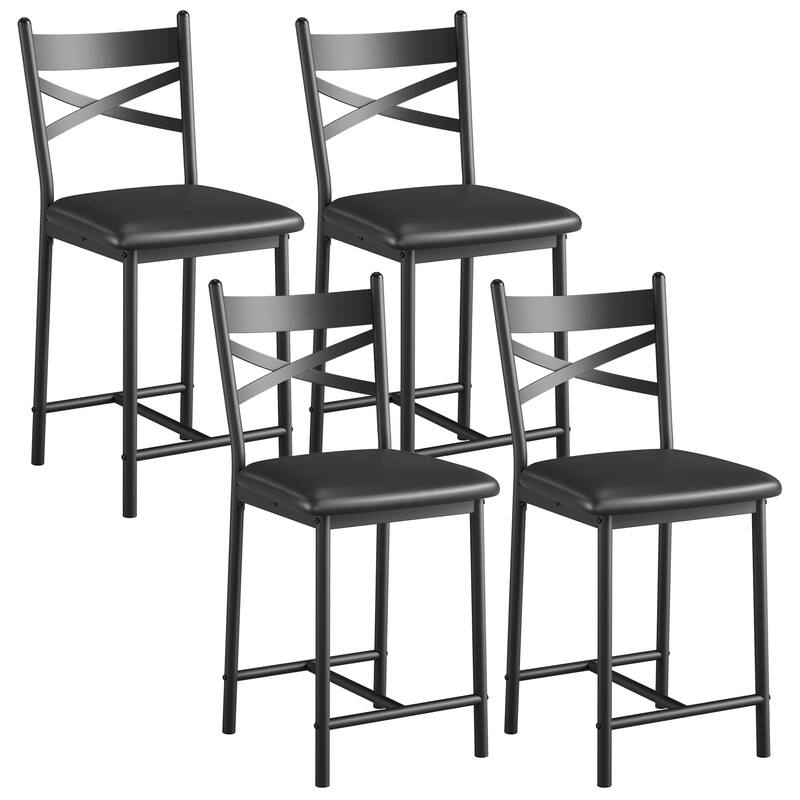 Metal Counter Height Bar Stools with X-Back & PU Leather Cushion, Waterproof Dining Chairs for Kitchen or Restaurant
