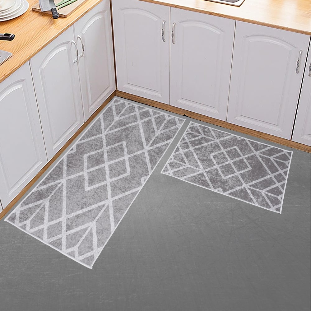 Non-skid Washable Kitchen Runner Rugs (Set of 2) - Set of 44 x 24 and 31.5 x 20 Inches