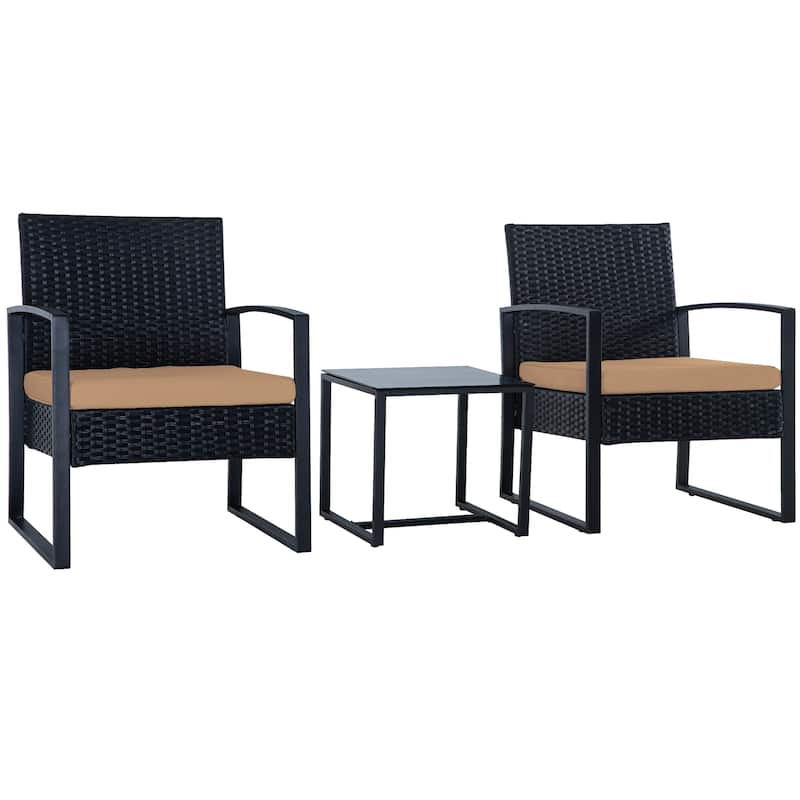 3 Piece Outdoor PE Wicker Furniture Set, Patio Rattan Sectional Sofa Couch with Washable Cushions