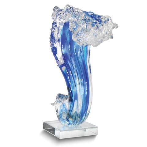 Curata Favrile Pacific Wave 5x11.5 Handcrafted Art Glass Sculpture