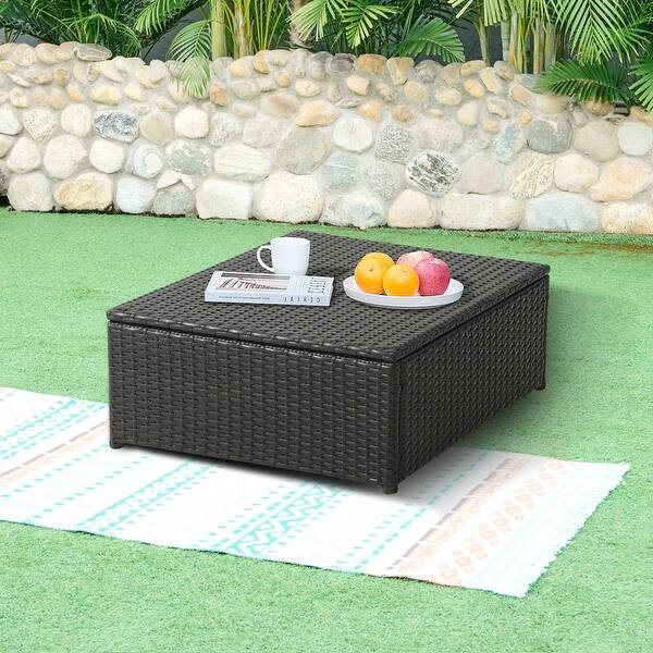 Powder-coated steel Outdoor Wicker Square Coffee Table - Bed Bath ...
