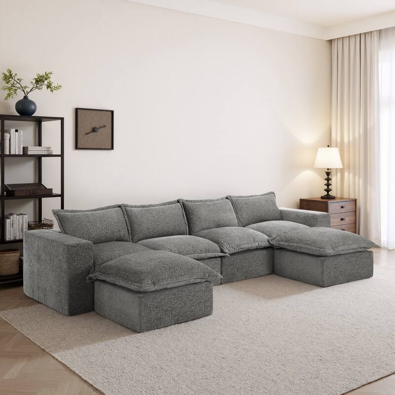 147.9'' W U-Shaped Modular Sectional Sofa Comfy Cloud Couch Chenille Sofa