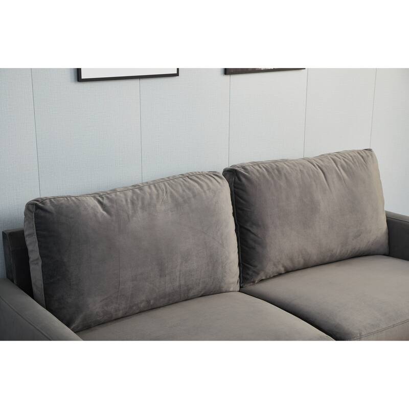 Grey Sofa with Wood and Fabric, 70x33x34 inches