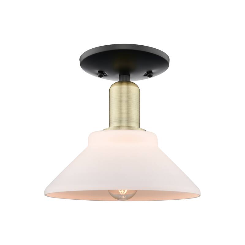 Innovations Lighting Endless Possibilities Arcadia - Orwell - 1 Light 8" Semi-Flush Mount - Black Antique Brass/Matte White