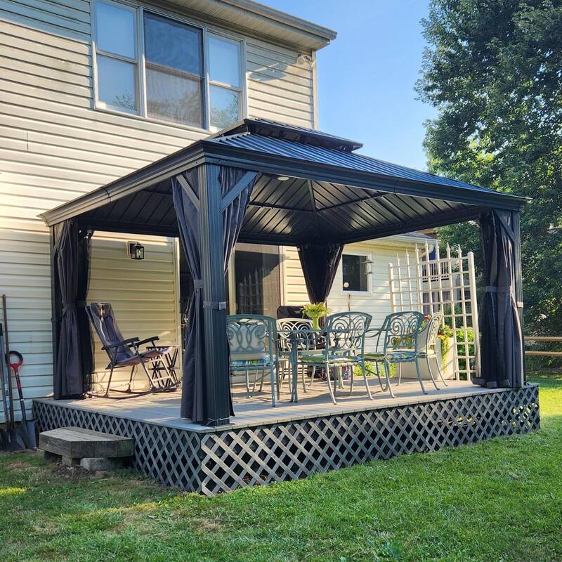 12' X 14' Permanent Aluminum Hardtop Gazebo with Galvanized Steel Roof, Drainage Gutters & Netting for Outdoor Events